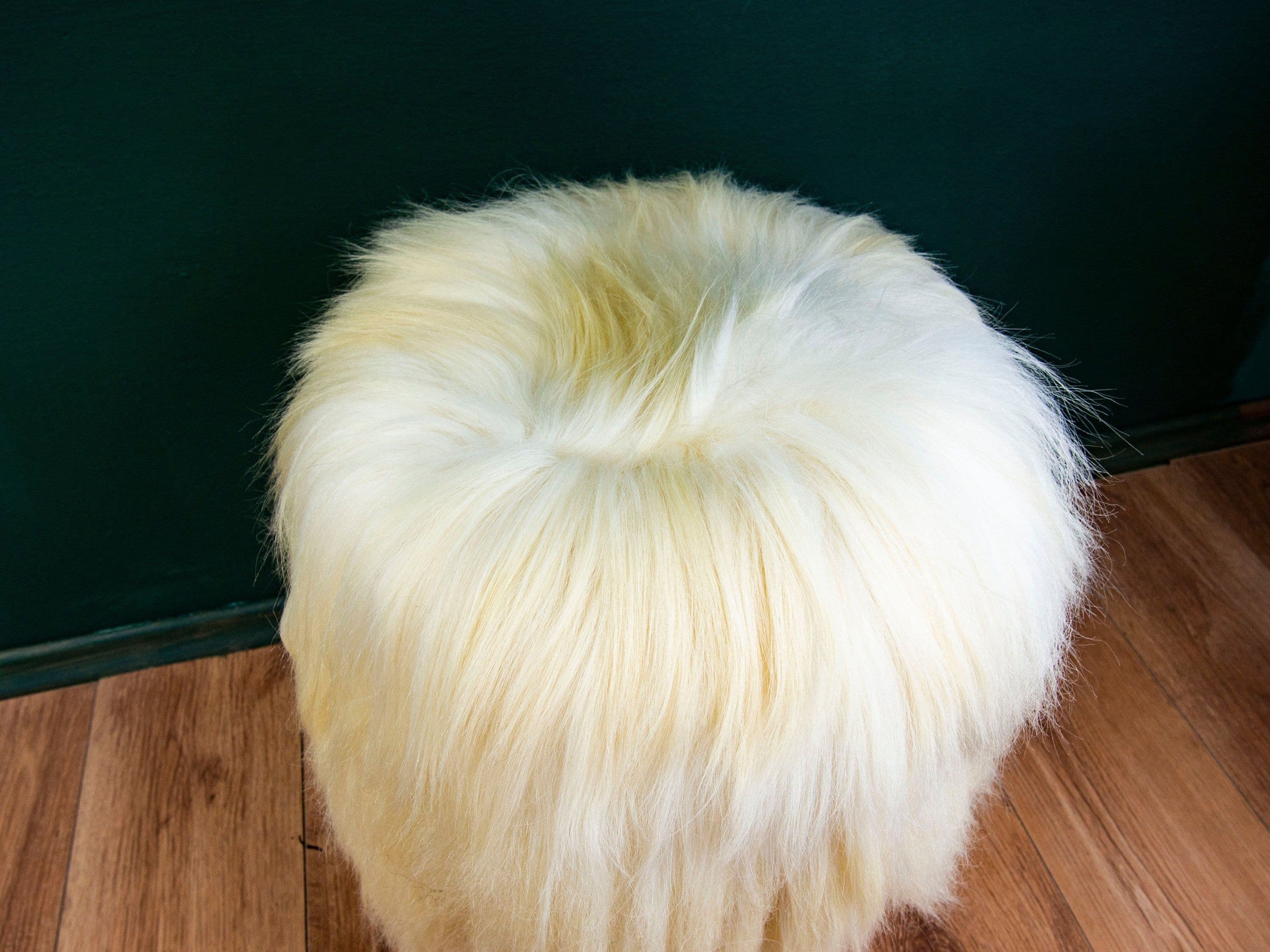 image-Birch Wood and Cream sheepskin ottoman