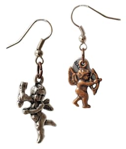 image-Cluster earrings with cupids in brass and bronze. Perfect for