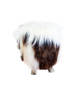 image-Birch Wood and real Jacob sheepskin Ottoman
