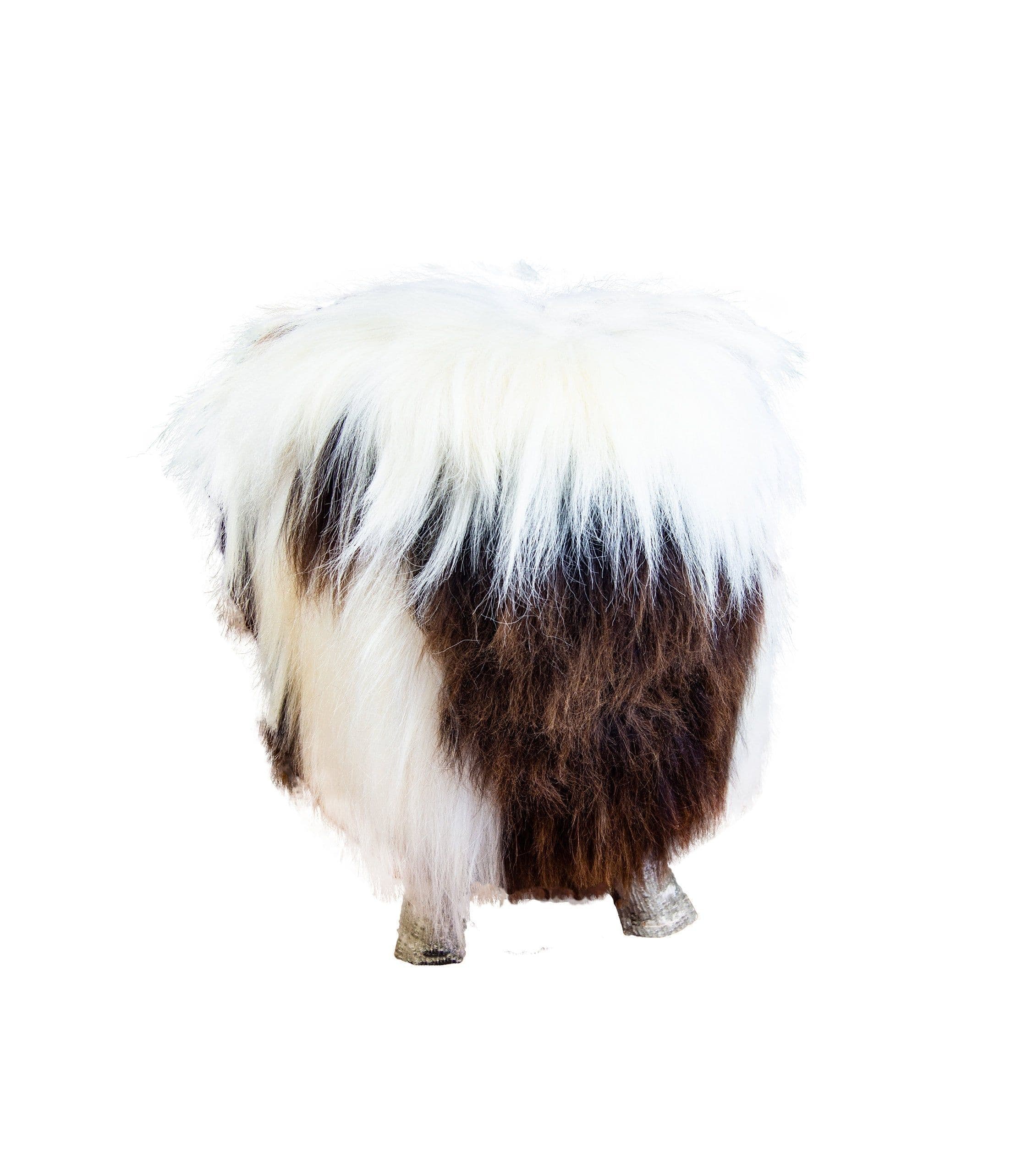 image-Birch Wood and real Jacob sheepskin Ottoman