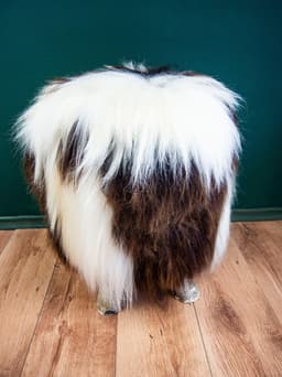 image-Birch Wood and real Jacob sheepskin Ottoman