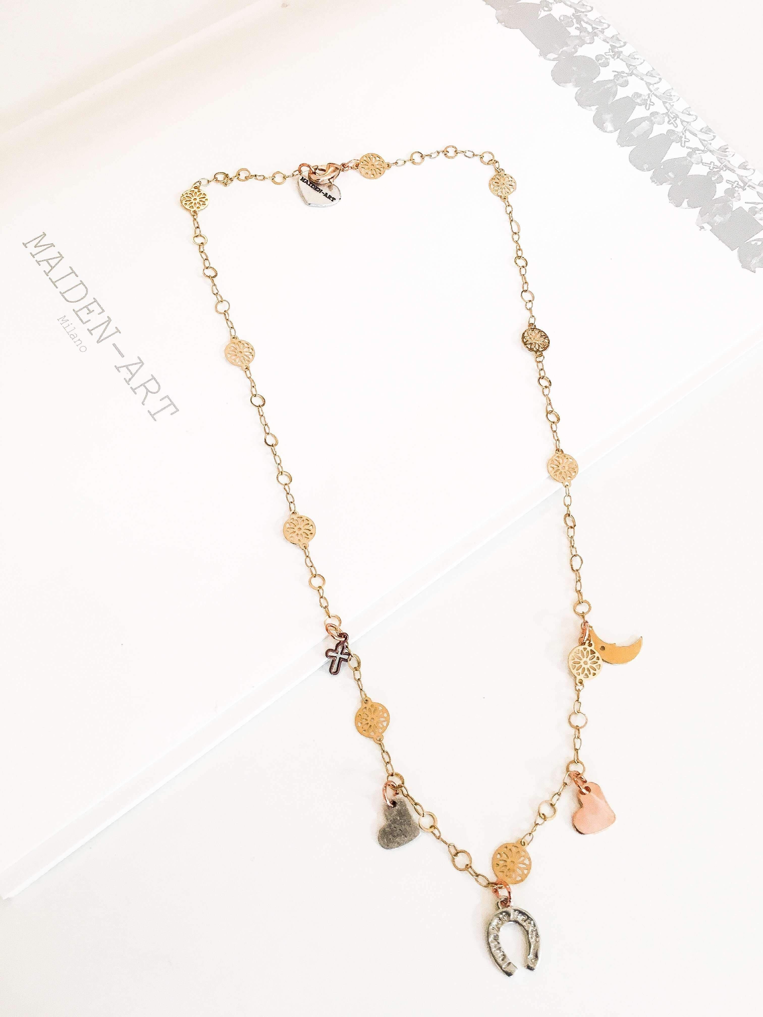 image-18kt Gold Plated Charms Necklace. Gold Charm Necklace. Necklace for