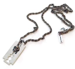 image-Skull and razor blade mens necklace. Mens gift, Gift for Men. Perfect