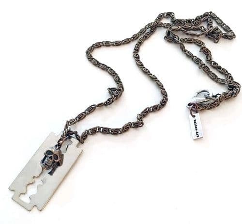 image-Skull and razor blade mens necklace. Mens gift, Gift for Men. Perfect