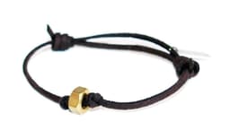 image-Brown Deerskin Mens bracelet with brass bolt nut. Mens Bracelets, Mens