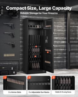 image-VEVOR 6-8 Gun Safe, Long Gun Cabinet for Rifles and Pistols, Quick Access Rifle Safe with 3 Ammo Slots and 2 Adjustable Racks, Large Digital Cabinet with Key and Password Lock