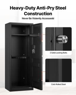 image-VEVOR 6-8 Gun Safe, Long Gun Cabinet for Rifles and Pistols, Quick Access Rifle Safe with 3 Ammo Slots and 2 Adjustable Racks, Large Digital Cabinet with Key and Password Lock