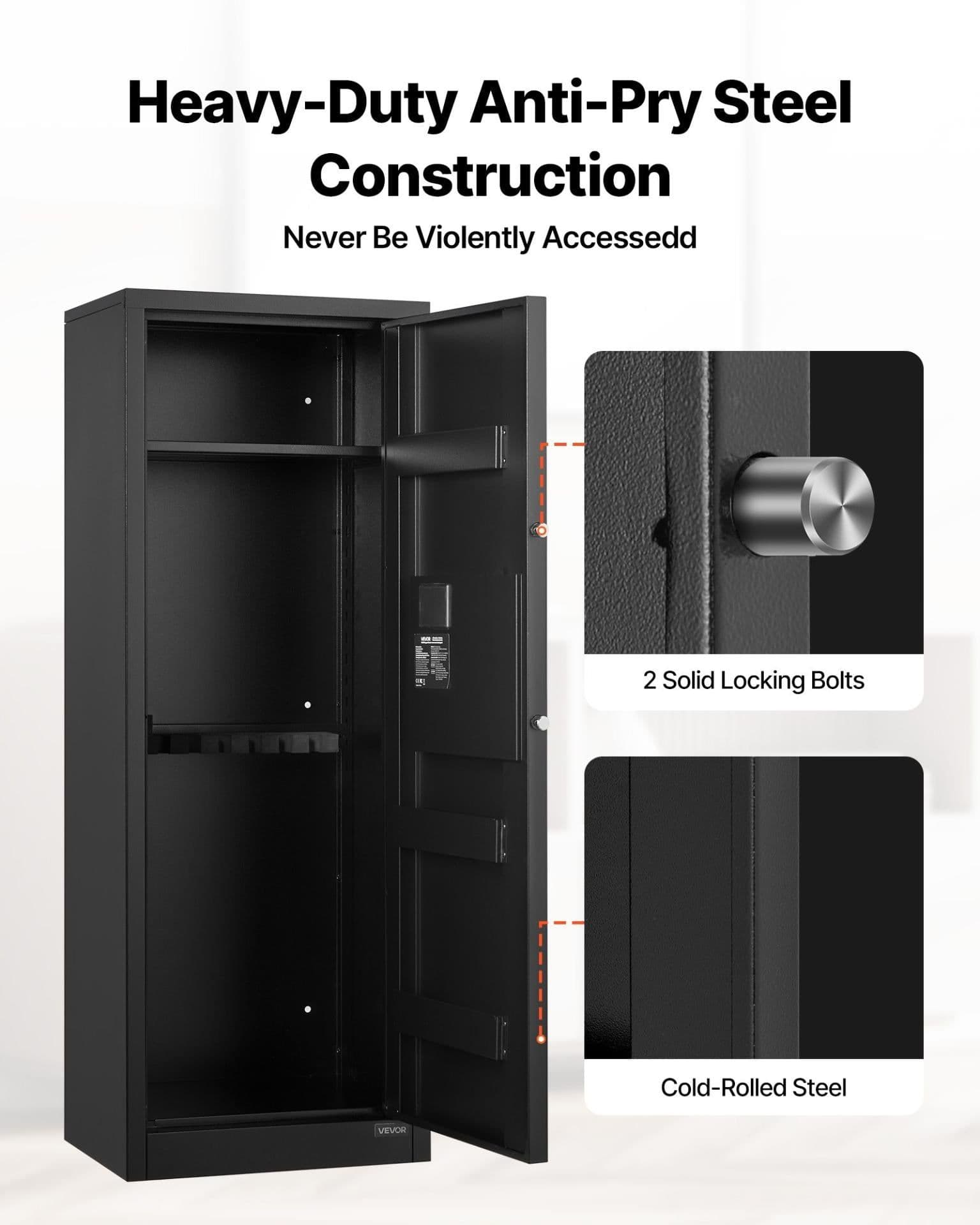 image-VEVOR 6-8 Gun Safe, Long Gun Cabinet for Rifles and Pistols, Quick Access Rifle Safe with 3 Ammo Slots and 2 Adjustable Racks, Large Digital Cabinet with Key and Password Lock