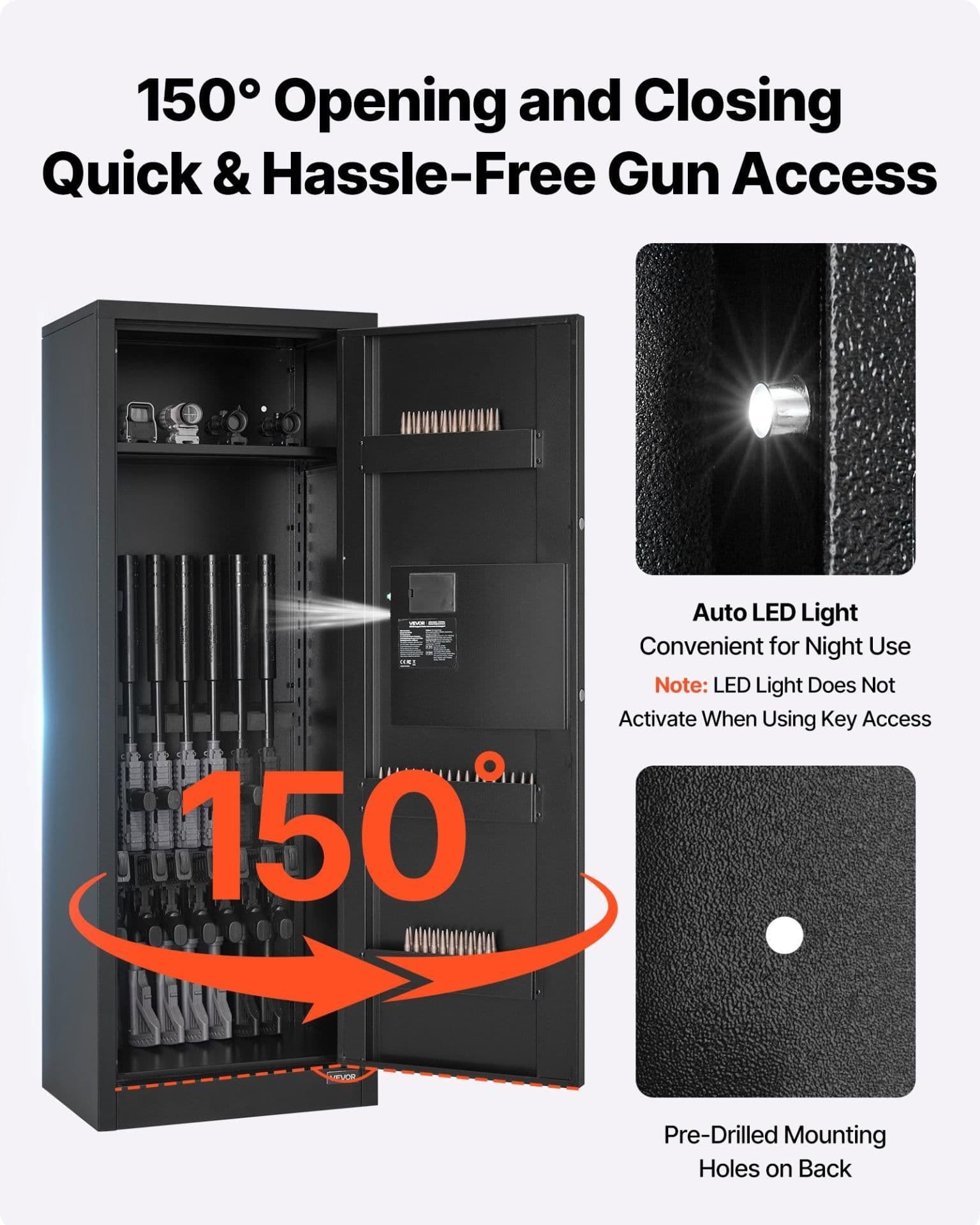 image-VEVOR 6-8 Gun Safe, Long Gun Cabinet for Rifles and Pistols, Quick Access Rifle Safe with 3 Ammo Slots and 2 Adjustable Racks, Large Digital Cabinet with Key and Password Lock