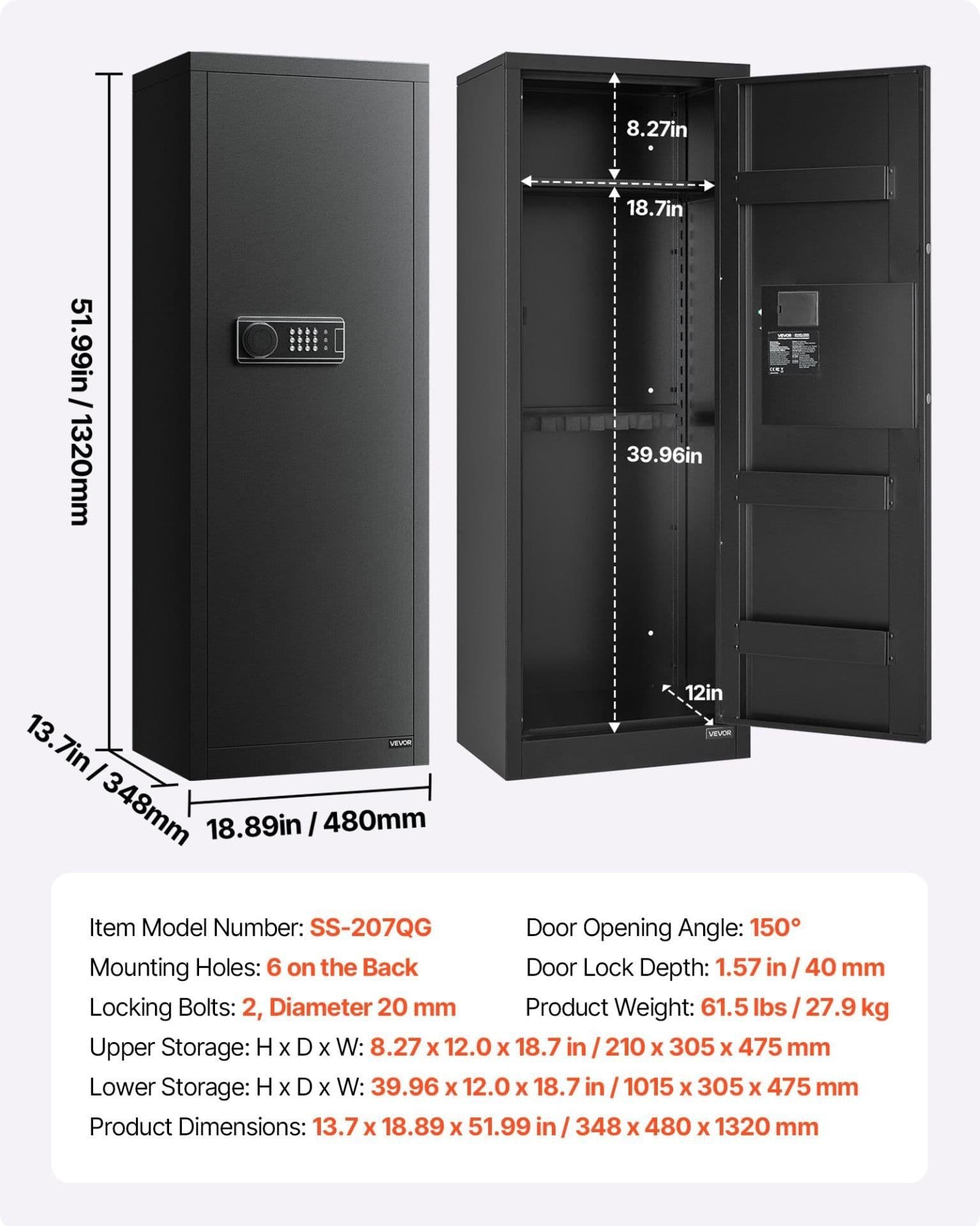 image-VEVOR 6-8 Gun Safe, Long Gun Cabinet for Rifles and Pistols, Quick Access Rifle Safe with 3 Ammo Slots and 2 Adjustable Racks, Large Digital Cabinet with Key and Password Lock