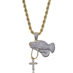 image-European and American Christian Cross Prayer Gesture Retro Necklace Inlaid Zircon Hip Hop Trendy Men and Women Pendant Jewelry