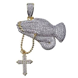 image-European and American Christian Cross Prayer Gesture Retro Necklace Inlaid Zircon Hip Hop Trendy Men and Women Pendant Jewelry