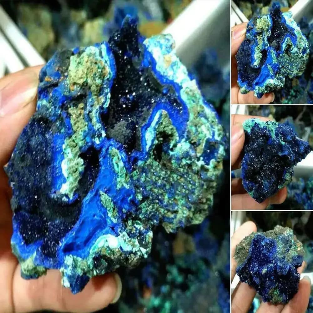 image-Natural Azurite Malachite Geode Crystal Mineral Specimen Reiki Healing Stone Collectible