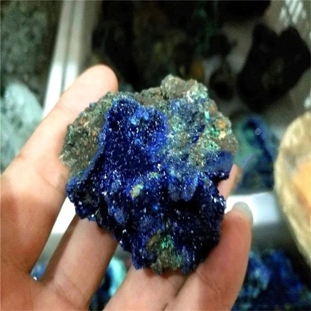 image-Natural Azurite Malachite Geode Crystal Mineral Specimen Reiki Healing Stone Collectible
