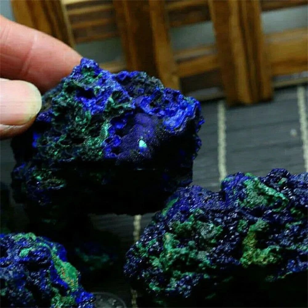 image-Natural Azurite Malachite Geode Crystal Mineral Specimen Reiki Healing Stone Collectible
