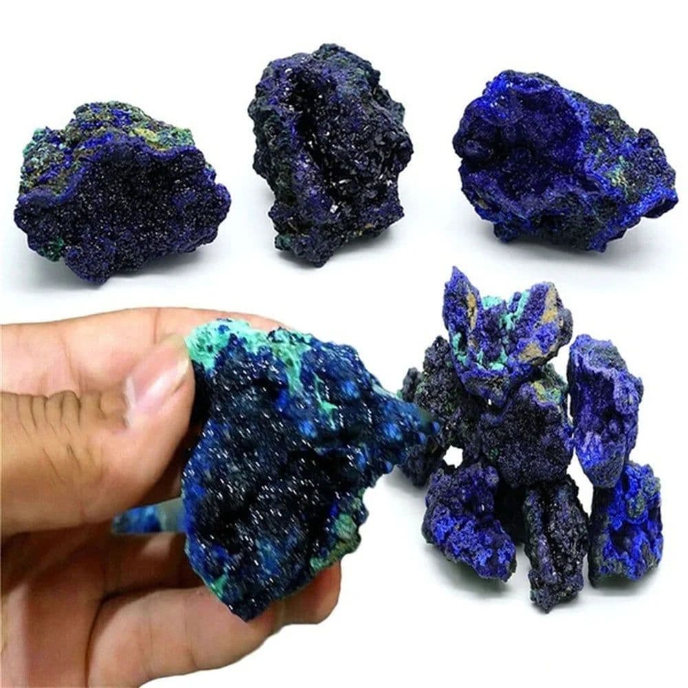 image-Natural Azurite Malachite Geode Crystal Mineral Specimen Reiki Healing Stone Collectible