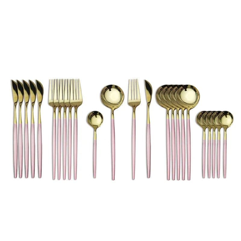 image-24Pcs 18/10 Stainless Steel Dinnerware Set Black Gold Cutlery Spoon Fork Knife Western Cutleri Silverware tableware Set Supplies