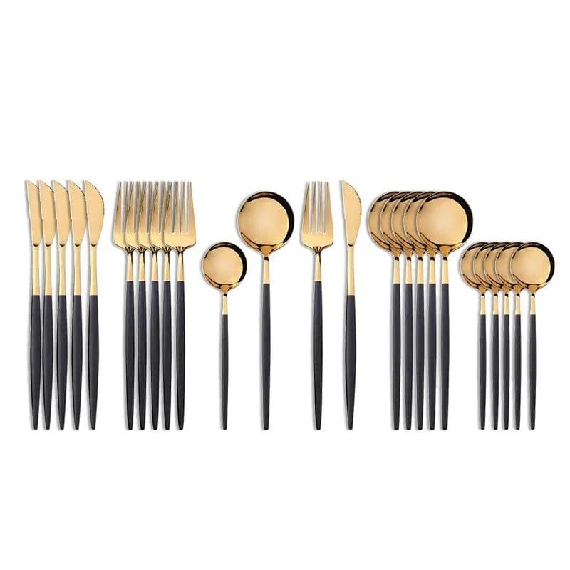 image-24Pcs 18/10 Stainless Steel Dinnerware Set Black Gold Cutlery Spoon Fork Knife Western Cutleri Silverware tableware Set Supplies