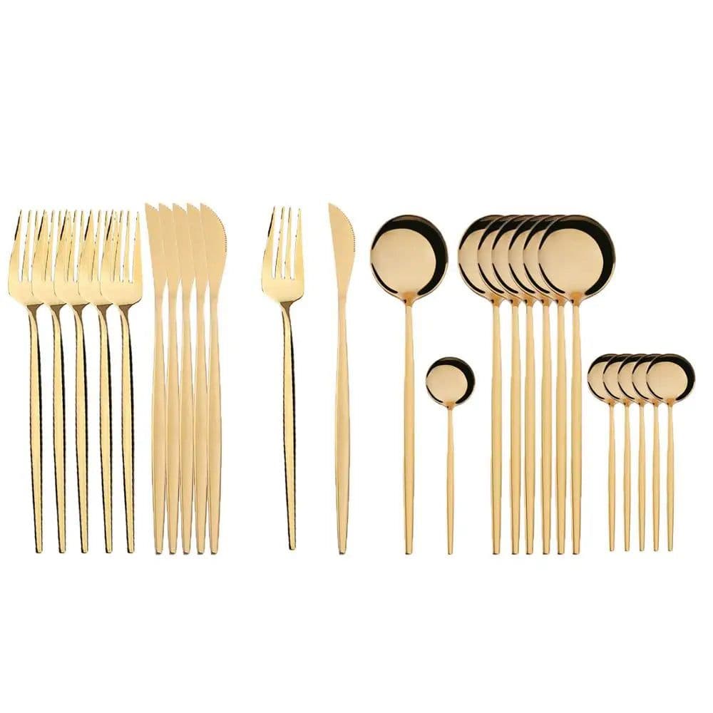 image-24Pcs 18/10 Stainless Steel Dinnerware Set Black Gold Cutlery Spoon Fork Knife Western Cutleri Silverware tableware Set Supplies