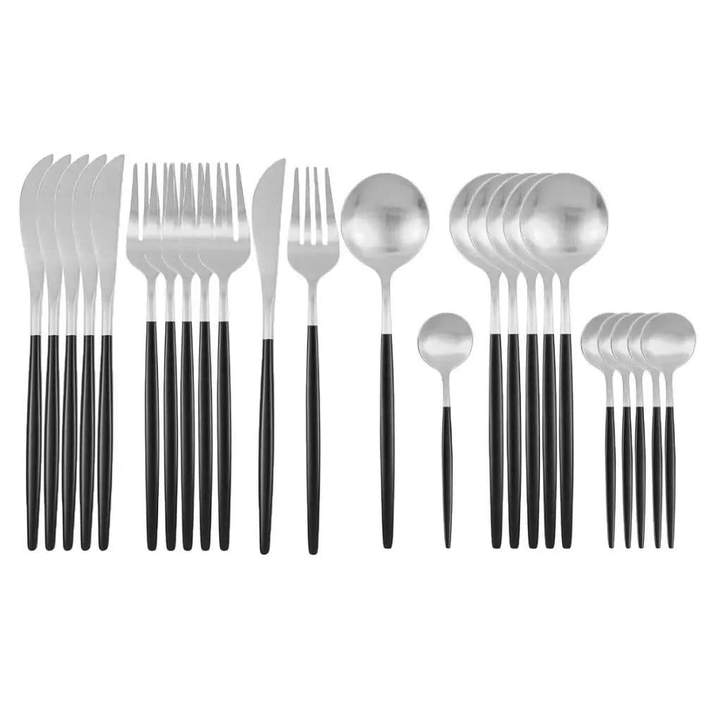 image-24Pcs 18/10 Stainless Steel Dinnerware Set Black Gold Cutlery Spoon Fork Knife Western Cutleri Silverware tableware Set Supplies