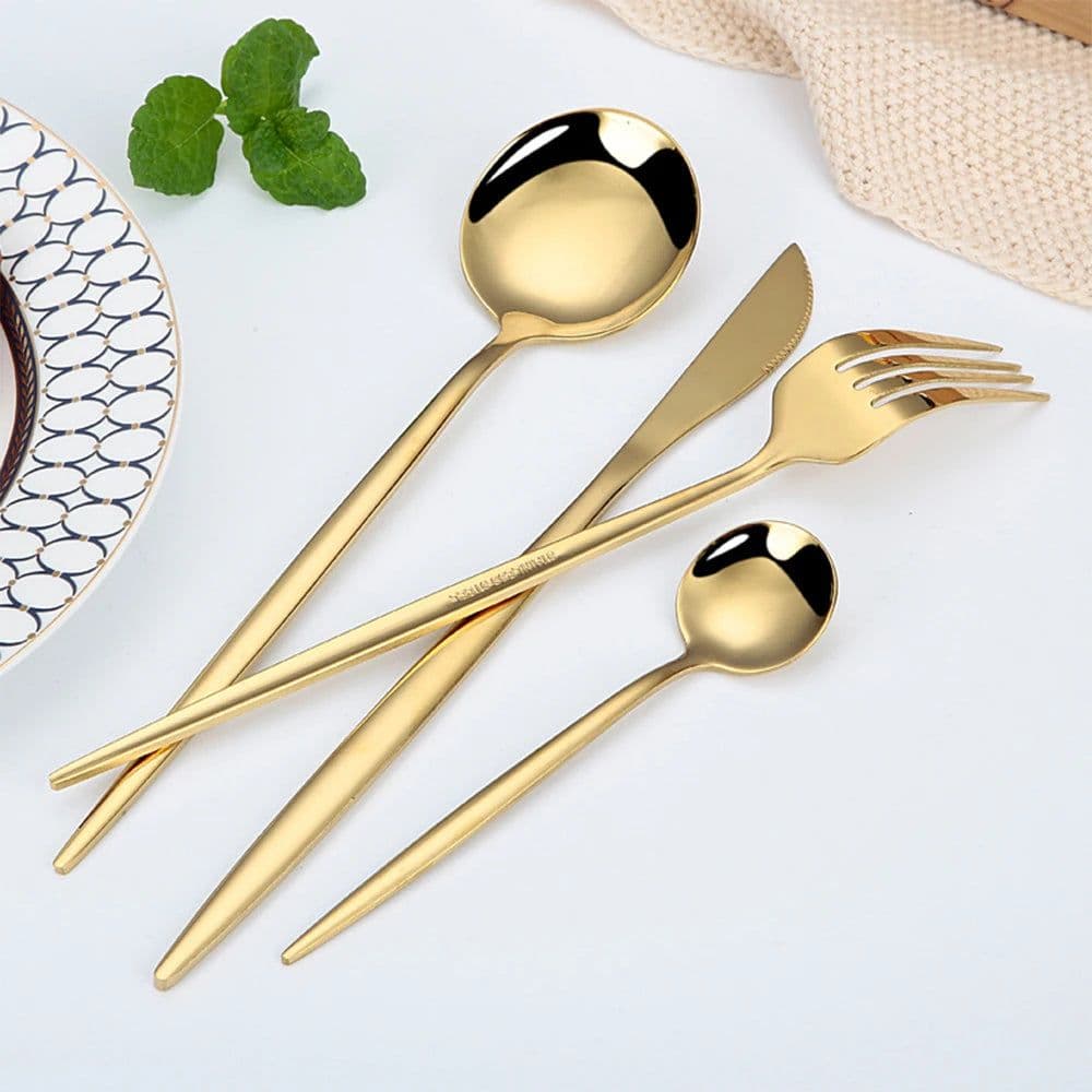 image-24Pcs 18/10 Stainless Steel Dinnerware Set Black Gold Cutlery Spoon Fork Knife Western Cutleri Silverware tableware Set Supplies