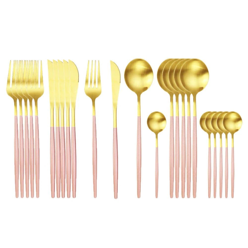 image-24Pcs 18/10 Stainless Steel Dinnerware Set Black Gold Cutlery Spoon Fork Knife Western Cutleri Silverware tableware Set Supplies