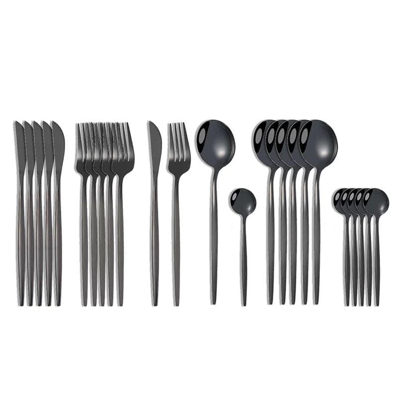 image-24Pcs 18/10 Stainless Steel Dinnerware Set Black Gold Cutlery Spoon Fork Knife Western Cutleri Silverware tableware Set Supplies