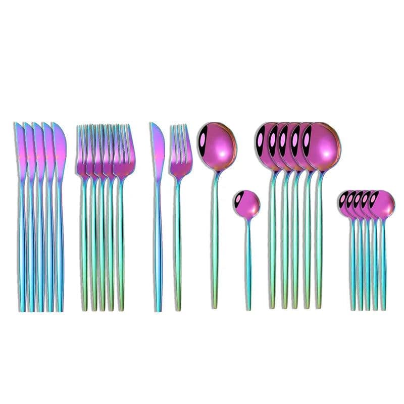 image-24Pcs 18/10 Stainless Steel Dinnerware Set Black Gold Cutlery Spoon Fork Knife Western Cutleri Silverware tableware Set Supplies