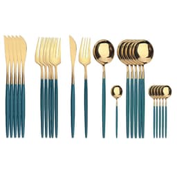 image-24Pcs 18/10 Stainless Steel Dinnerware Set Black Gold Cutlery Spoon Fork Knife Western Cutleri Silverware tableware Set Supplies