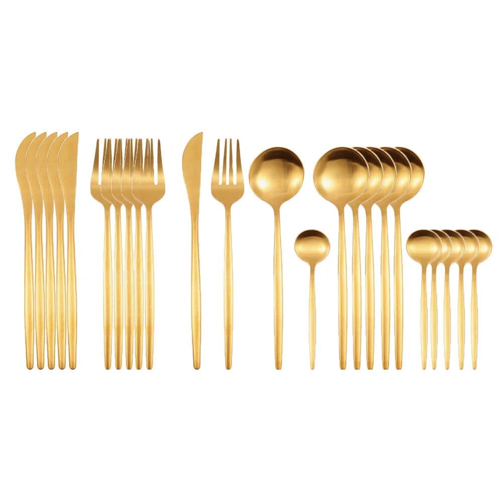 image-24Pcs 18/10 Stainless Steel Dinnerware Set Black Gold Cutlery Spoon Fork Knife Western Cutleri Silverware tableware Set Supplies