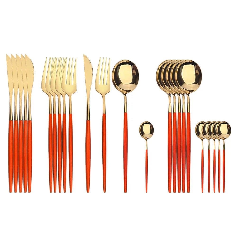 image-24Pcs 18/10 Stainless Steel Dinnerware Set Black Gold Cutlery Spoon Fork Knife Western Cutleri Silverware tableware Set Supplies