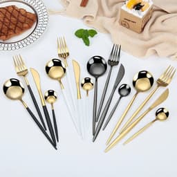 image-24Pcs 18/10 Stainless Steel Dinnerware Set Black Gold Cutlery Spoon Fork Knife Western Cutleri Silverware tableware Set Supplies