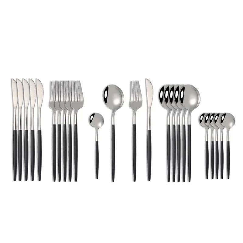 image-24Pcs 18/10 Stainless Steel Dinnerware Set Black Gold Cutlery Spoon Fork Knife Western Cutleri Silverware tableware Set Supplies