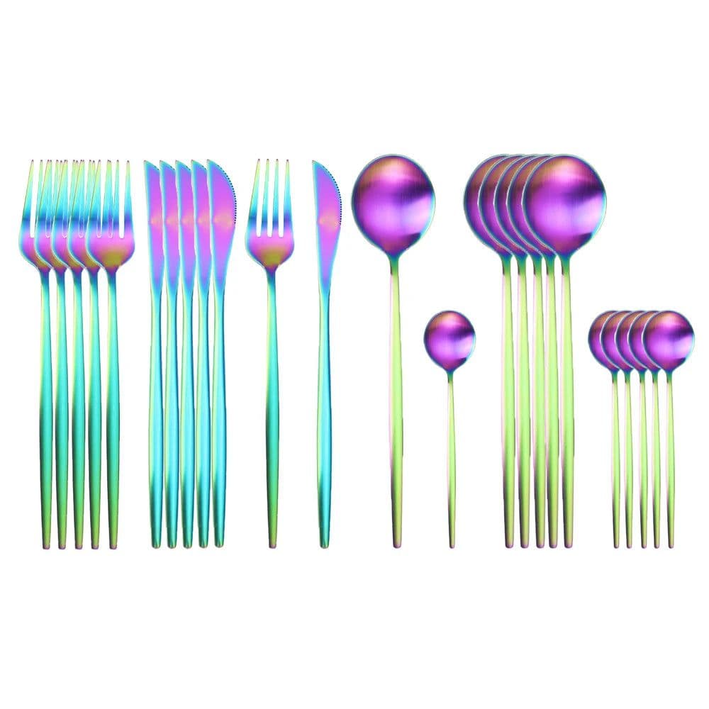 image-24Pcs 18/10 Stainless Steel Dinnerware Set Black Gold Cutlery Spoon Fork Knife Western Cutleri Silverware tableware Set Supplies