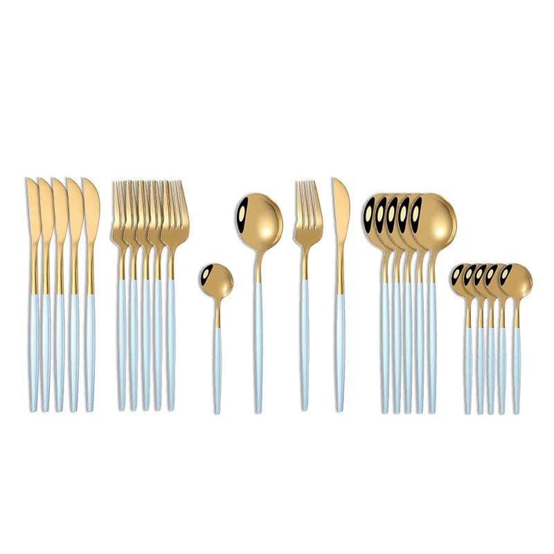 image-24Pcs 18/10 Stainless Steel Dinnerware Set Black Gold Cutlery Spoon Fork Knife Western Cutleri Silverware tableware Set Supplies