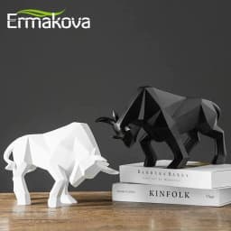 image-ERMAKOVA Resin Bull Statue Bison Sculpture Decoration Abstract Animal Figurine Room Desk Home Decoration Gift