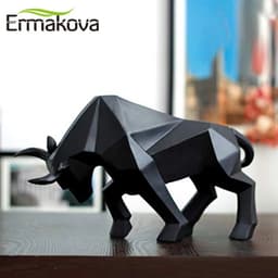 image-ERMAKOVA Resin Bull Statue Bison Sculpture Decoration Abstract Animal Figurine Room Desk Home Decoration Gift