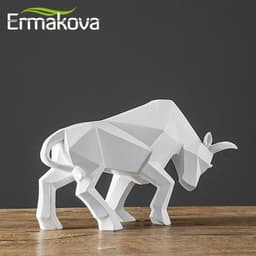 image-ERMAKOVA Resin Bull Statue Bison Sculpture Decoration Abstract Animal Figurine Room Desk Home Decoration Gift