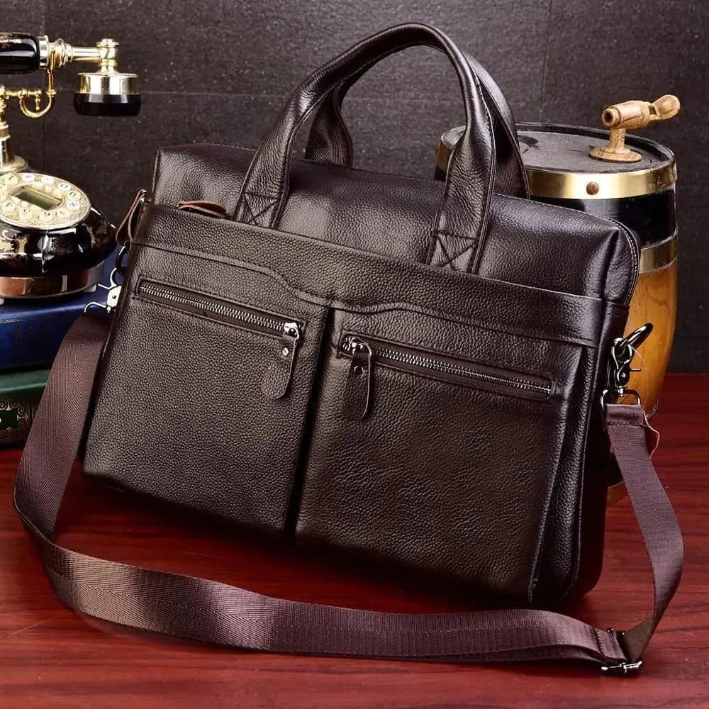 image-Business Laptop Bag Men Genuine Leather Handbags Male Leather Travel Briefcases Men High Quality Cowhide Leather Messenger Bags