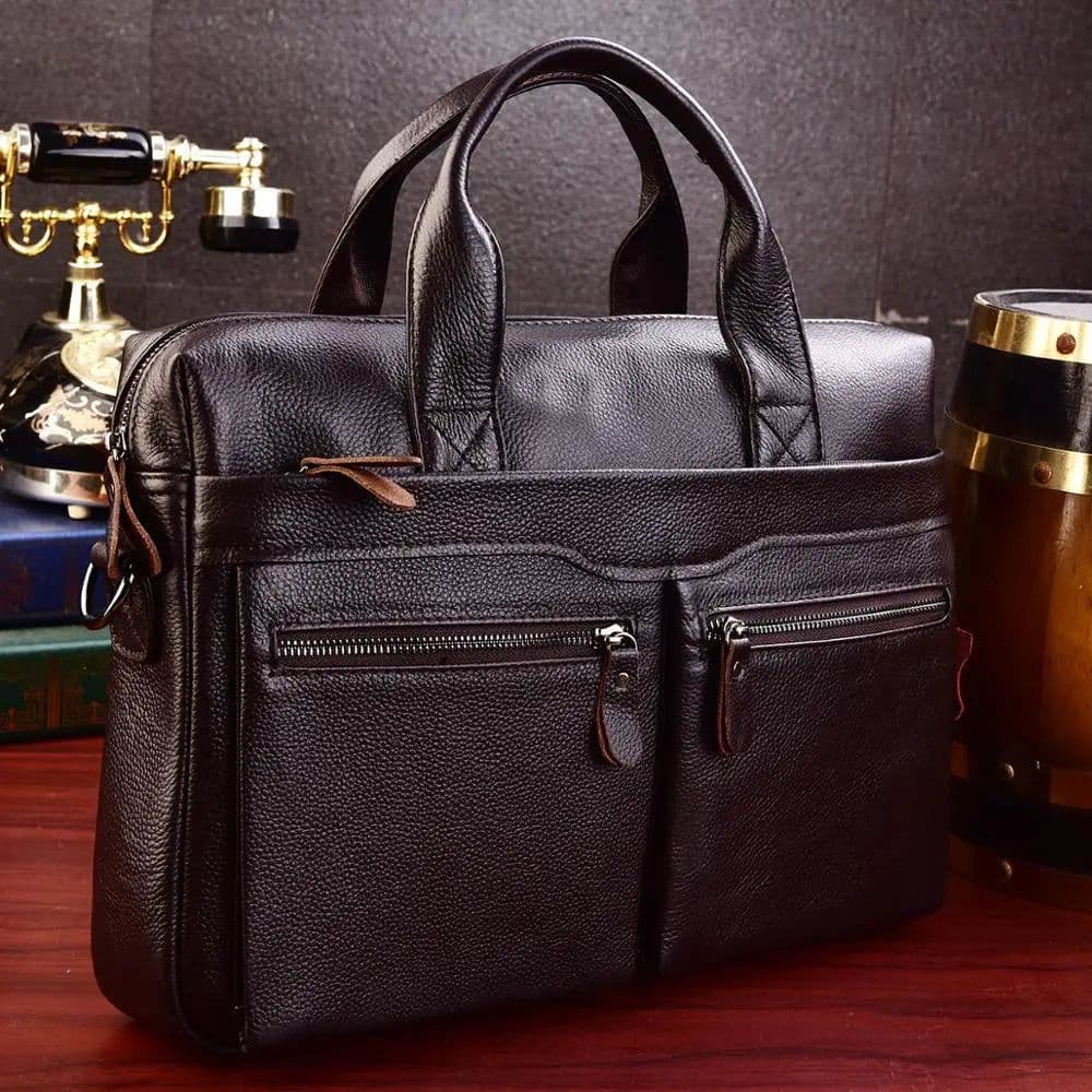image-Business Laptop Bag Men Genuine Leather Handbags Male Leather Travel Briefcases Men High Quality Cowhide Leather Messenger Bags