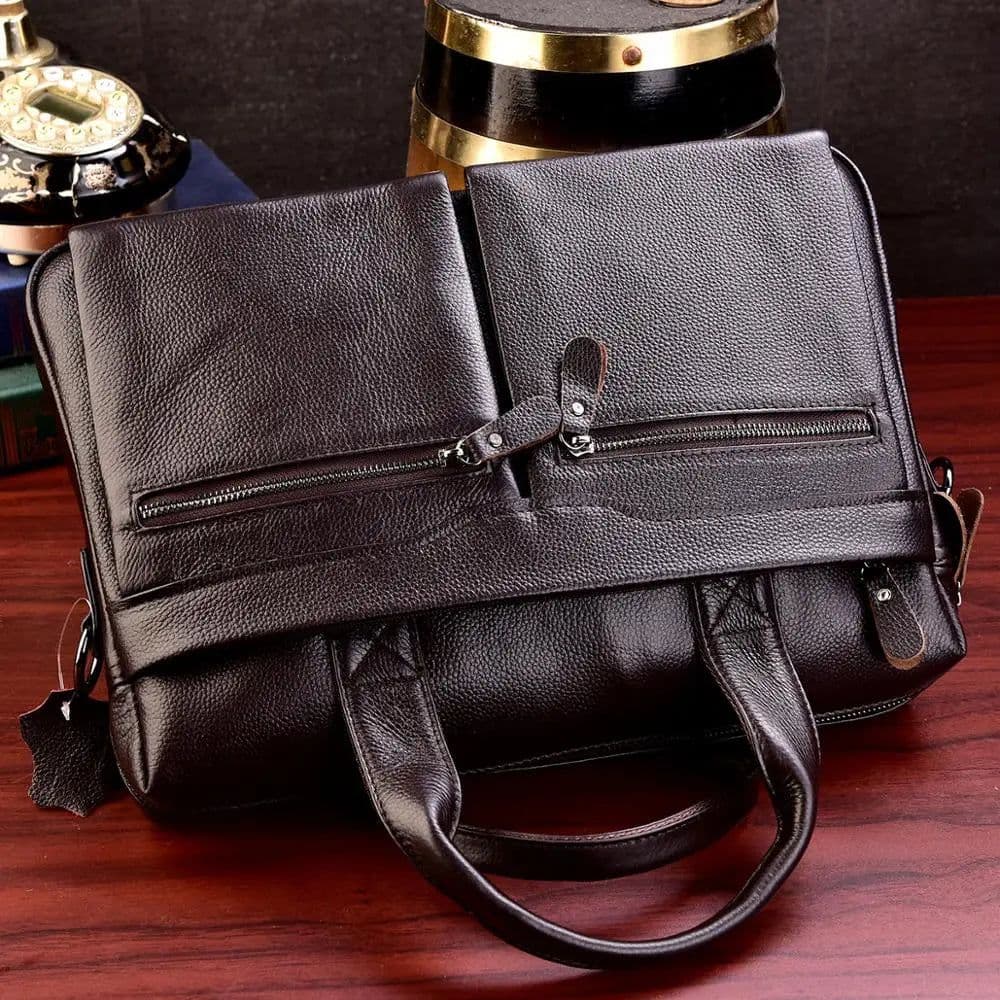image-Business Laptop Bag Men Genuine Leather Handbags Male Leather Travel Briefcases Men High Quality Cowhide Leather Messenger Bags