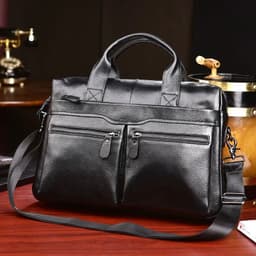 image-Business Laptop Bag Men Genuine Leather Handbags Male Leather Travel Briefcases Men High Quality Cowhide Leather Messenger Bags