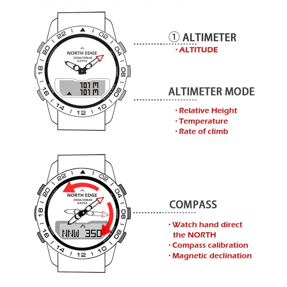 image-NORTH EDGE GAVIA 2 Men's Digital Dive Watch Altimeter Compass