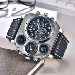 image-Oulm 1349 New Sport Watches Men Super Big Large Dial Male Quartz Clock Decorative Compass Luxury Men's Wrist Watch