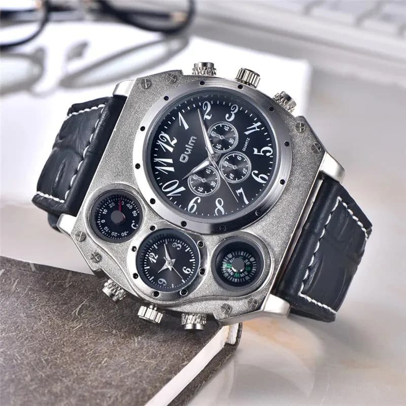 image-Oulm 1349 New Sport Watches Men Super Big Large Dial Male Quartz Clock Decorative Compass Luxury Men's Wrist Watch