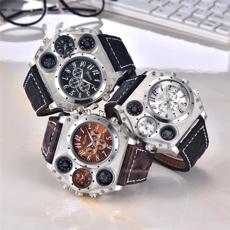 image-Oulm 1349 New Sport Watches Men Super Big Large Dial Male Quartz Clock Decorative Compass Luxury Men's Wrist Watch