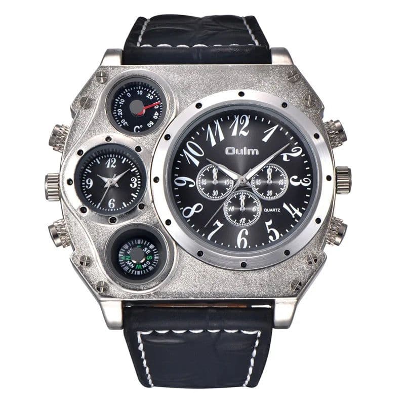 image-Oulm 1349 New Sport Watches Men Super Big Large Dial Male Quartz Clock Decorative Compass Luxury Men's Wrist Watch