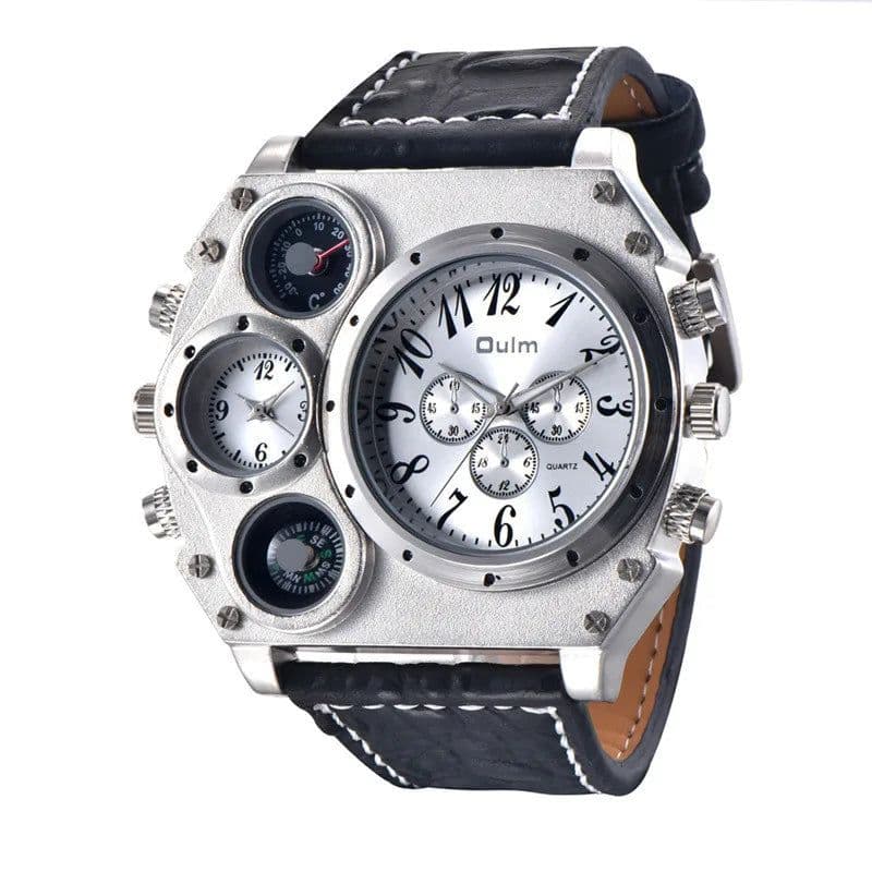 image-Oulm 1349 New Sport Watches Men Super Big Large Dial Male Quartz Clock Decorative Compass Luxury Men's Wrist Watch