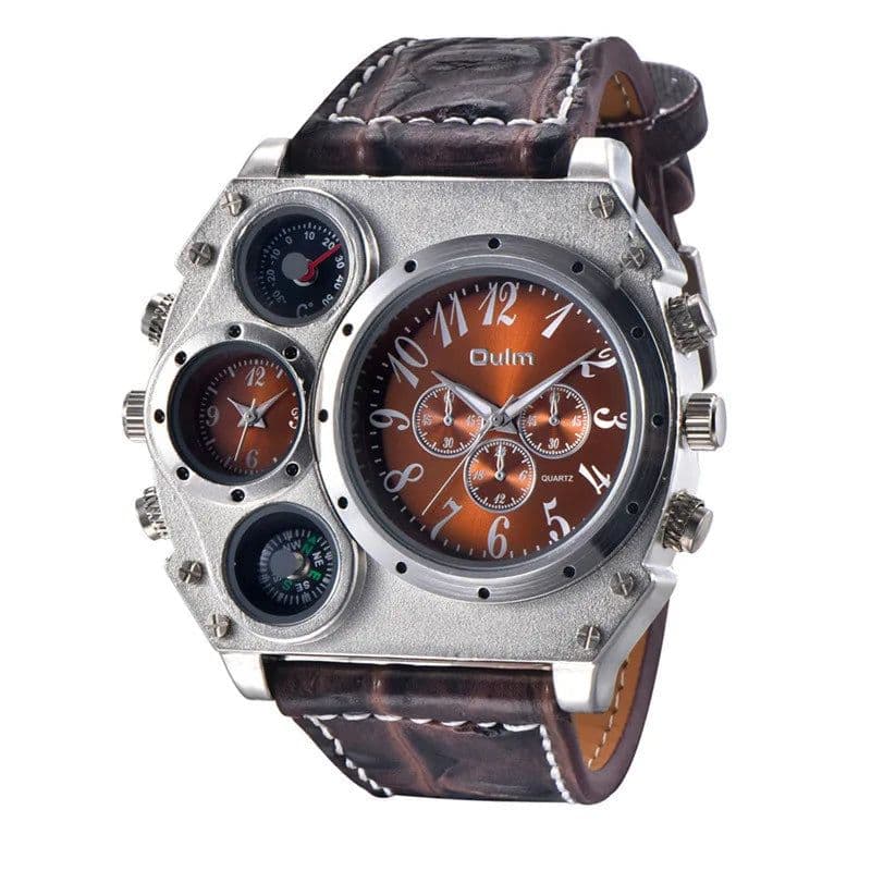 image-Oulm 1349 New Sport Watches Men Super Big Large Dial Male Quartz Clock Decorative Compass Luxury Men's Wrist Watch
