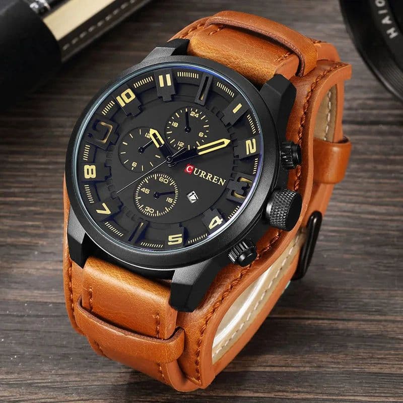 image-CURREN 8225 Men's Quartz Watch Leather Band Date Display 46mm
